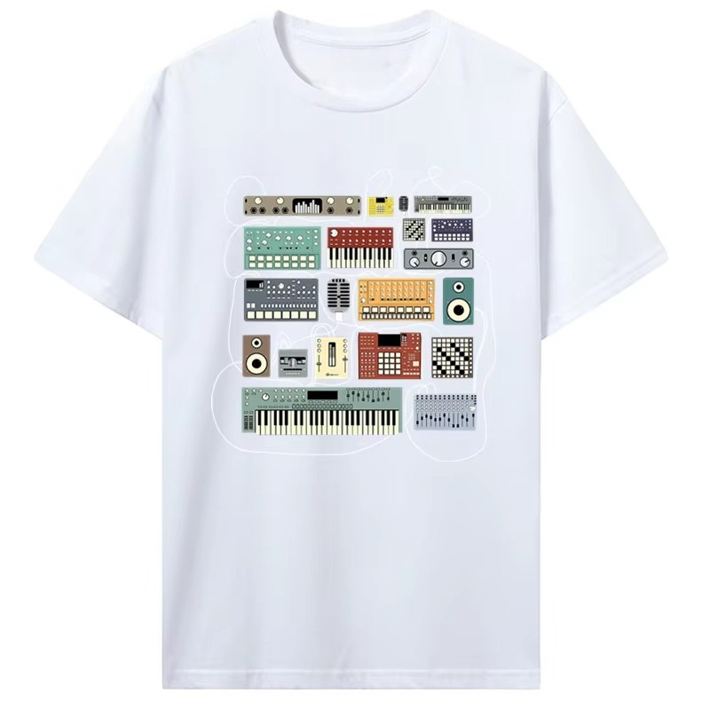 Musical Instrument Shop - Electronic Instrument Pattern Printed Cotton T-shirt