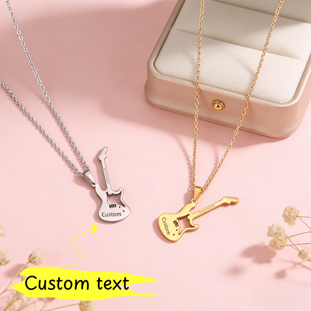 Musical Instrument With Name - Customized Name Text Instrument Guitar Necklace