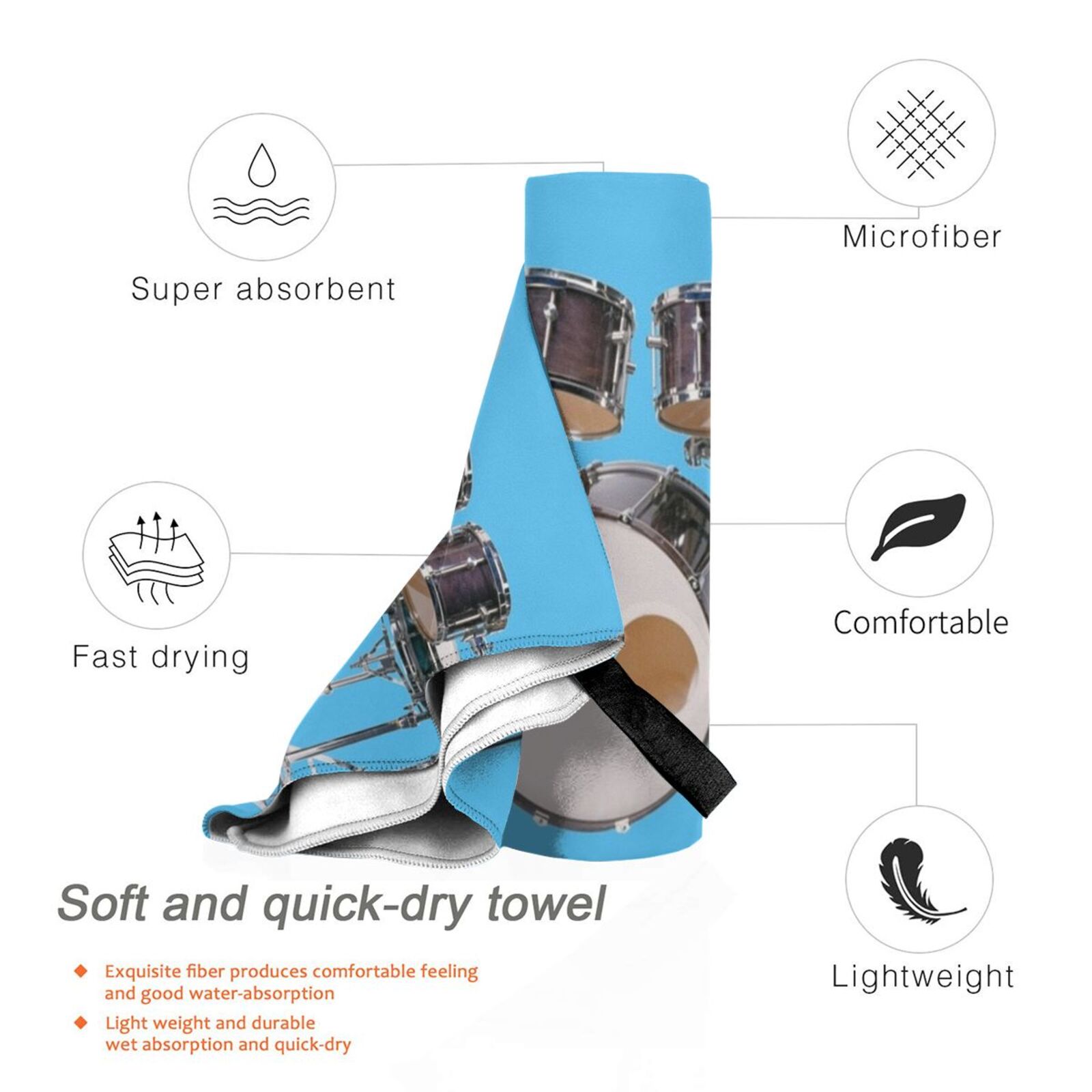 Drums Illustration Bath Towel  - огляд і ціна Musical Instrument Images