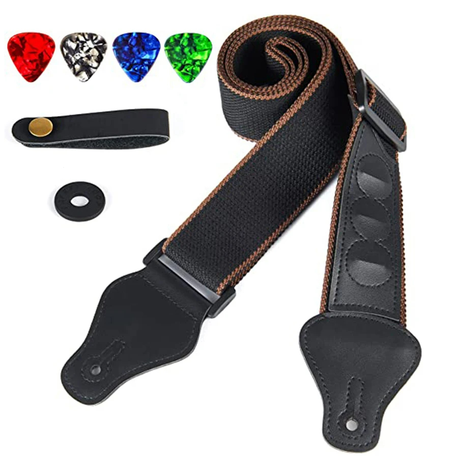 7Pcs/Set Guitar Strap Black PU - огляд і ціна Musical Instrument Art